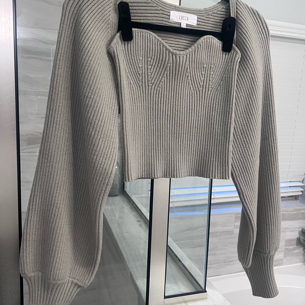 Lucca Sage Ribbed Knit Sweater Set